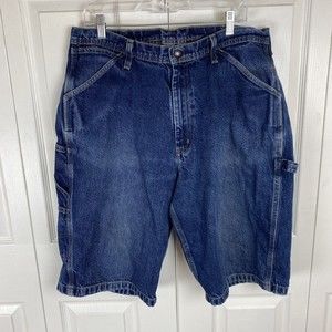 Ralph Lauren 34 Velcr Back Carpenter Jean Shorts Denim Blue Cargo Men's 13"